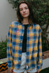 Plaid Yellow & Blue Flannel Embroidered "Malibu" and Small Smiley