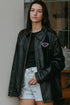 Weathered Dark Brown Leather Jacket with Mickey Williams Logo Patch